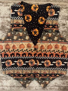 Halloween Debbie Mumm Vest with Pumpkin & Witch Print - Orange/Black
